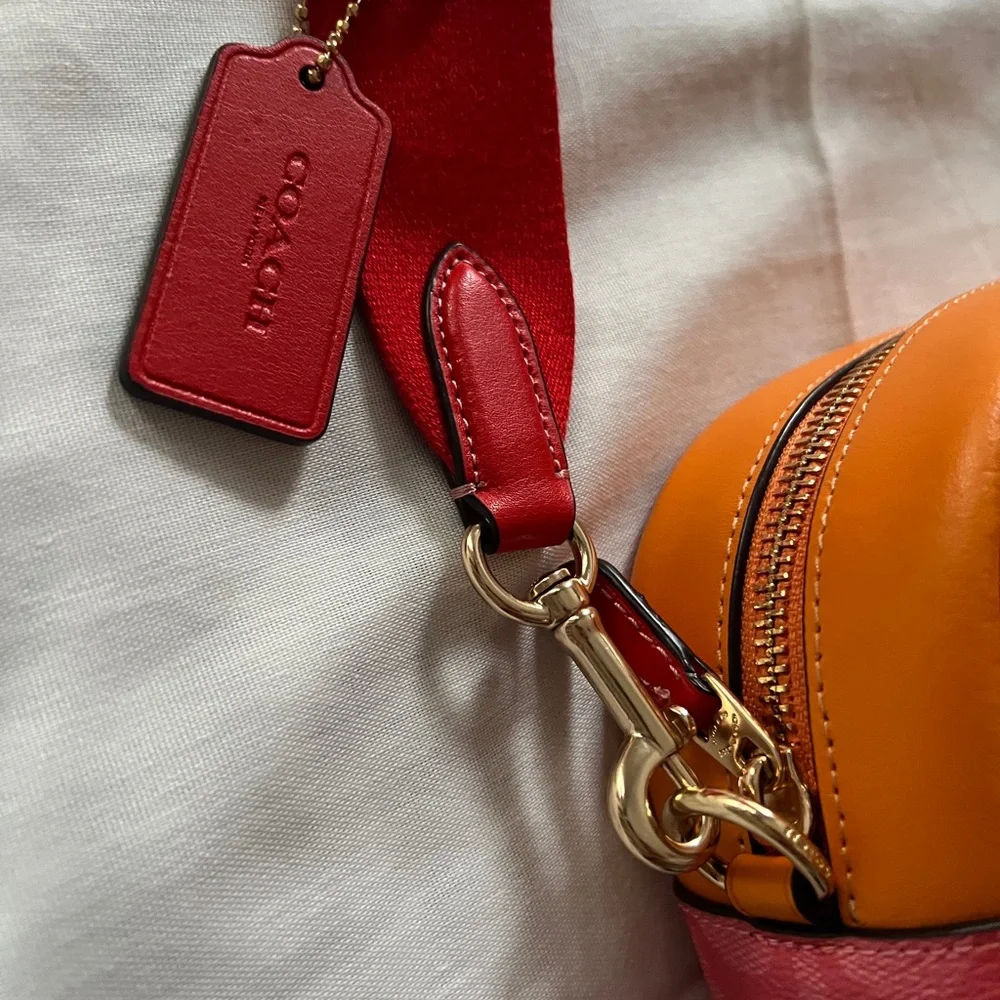 Rare Coach Large Jamie Camera Bag Blocked Signature Sport Miami Red Pink Orange - Picture 4 of 16